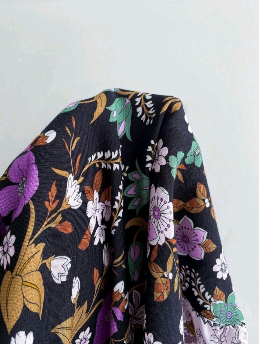 Purple Floral Boho V-Neck Peasant Romper - Picture 11 of 16
